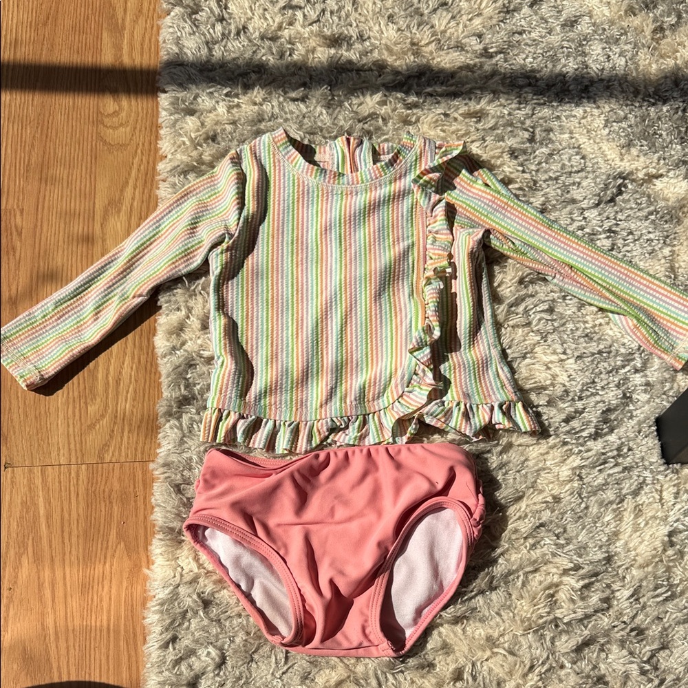 Ruffle Butts Multicolor Striped Rashguard Set